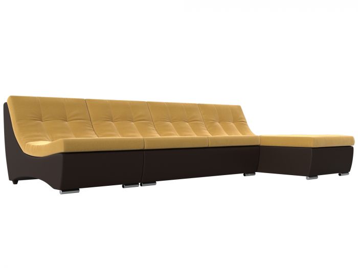 111508 Угловой модульный диван Монреаль | Микровельвет | Экокожа | Желтый | коричневый