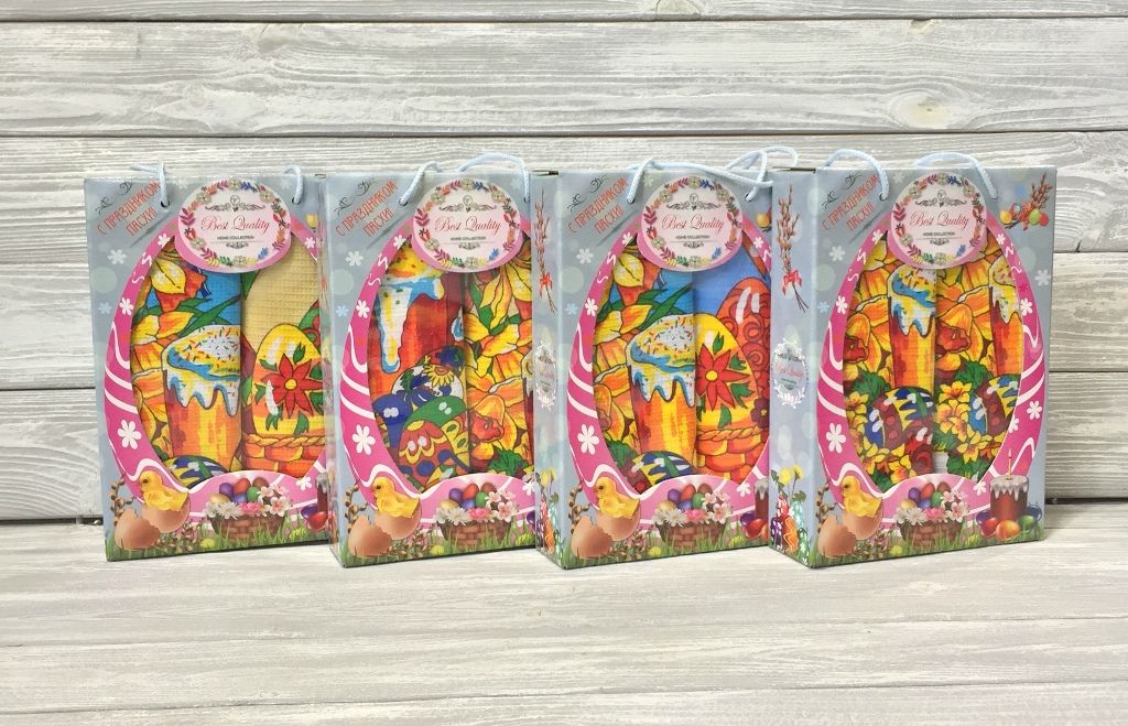 V-В-из 2 С Праздником Пасхи Вафельное 40х60 ( 2шт ) набор полотенец в коробке