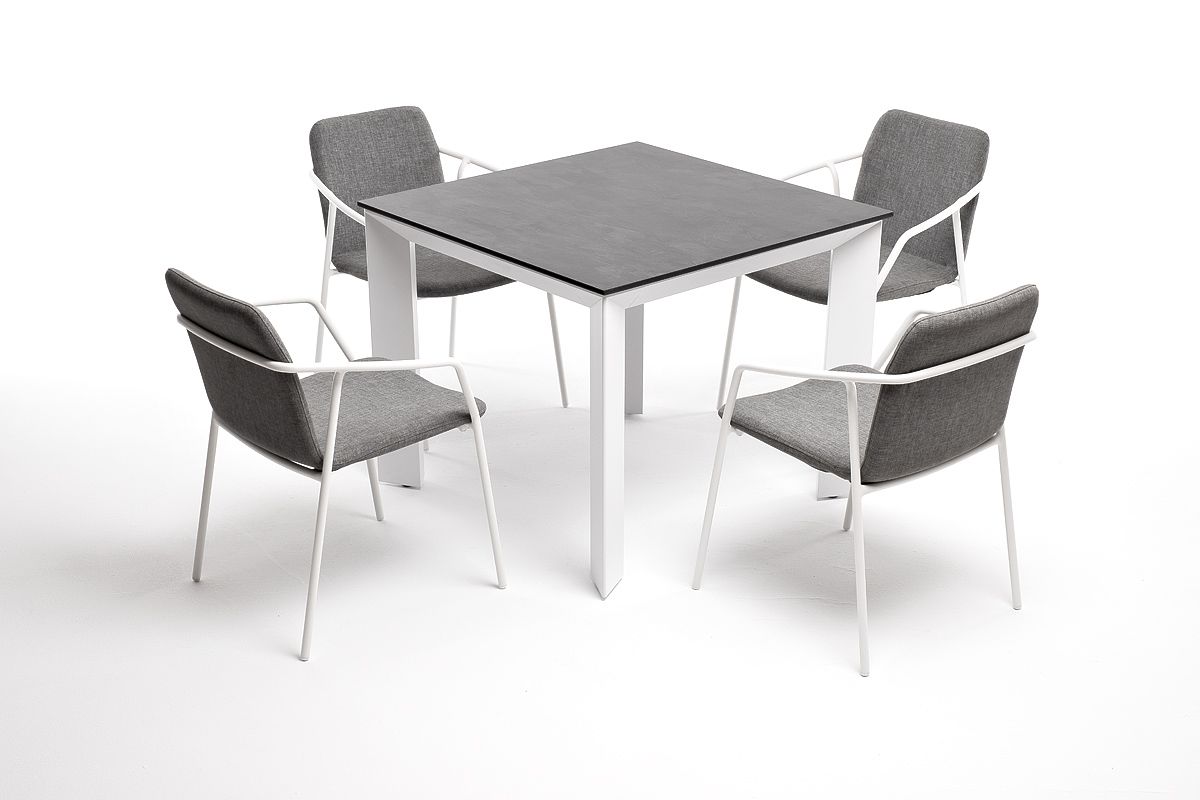 "Венето" обеденная группа на 4 персоны со стульями "Марокко", каркас белый, роуп серый