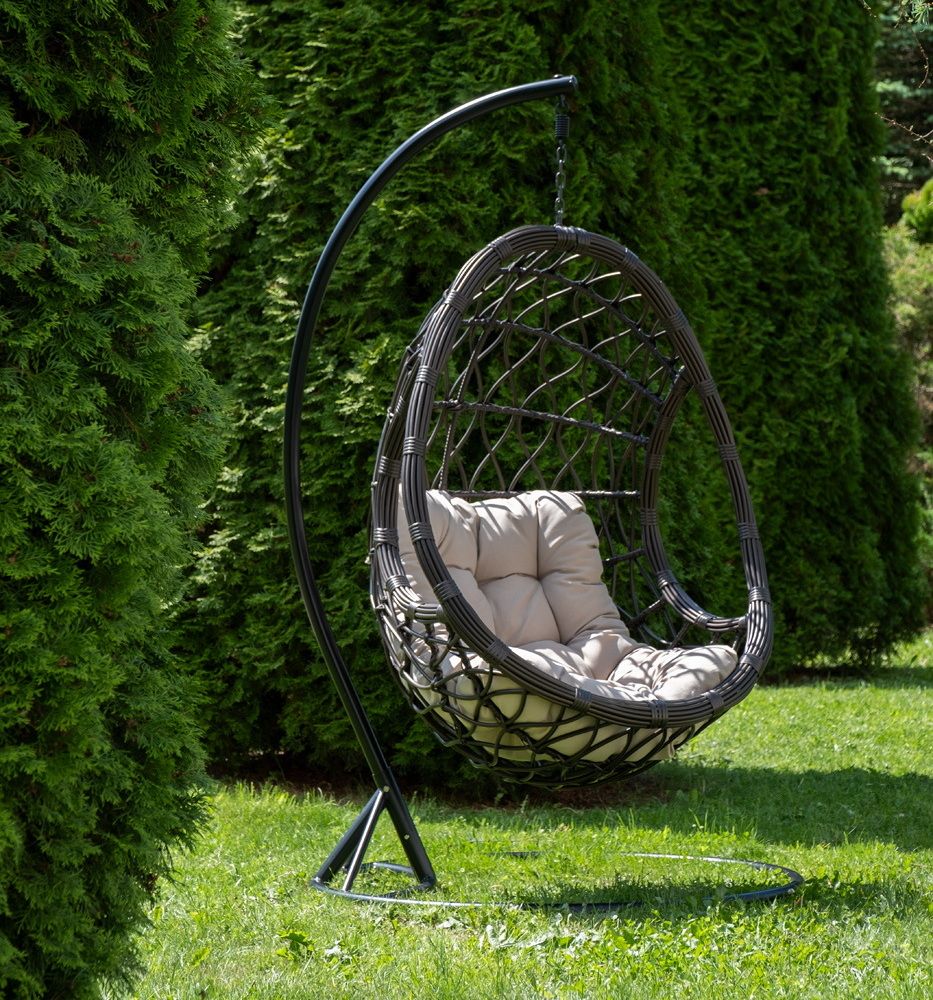 "Венеция" подвесное кресло-кокон из искусственного ротанга, цвет соломенный с бежевой подушкой