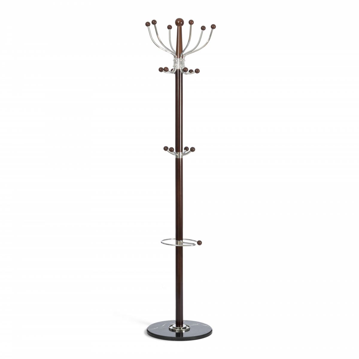 Вешалка Hanami (mod. GH-8617) дерево-хром-мрамор, 37 x 37 x 175 см, Black (Черный) - Walnut (Орех)