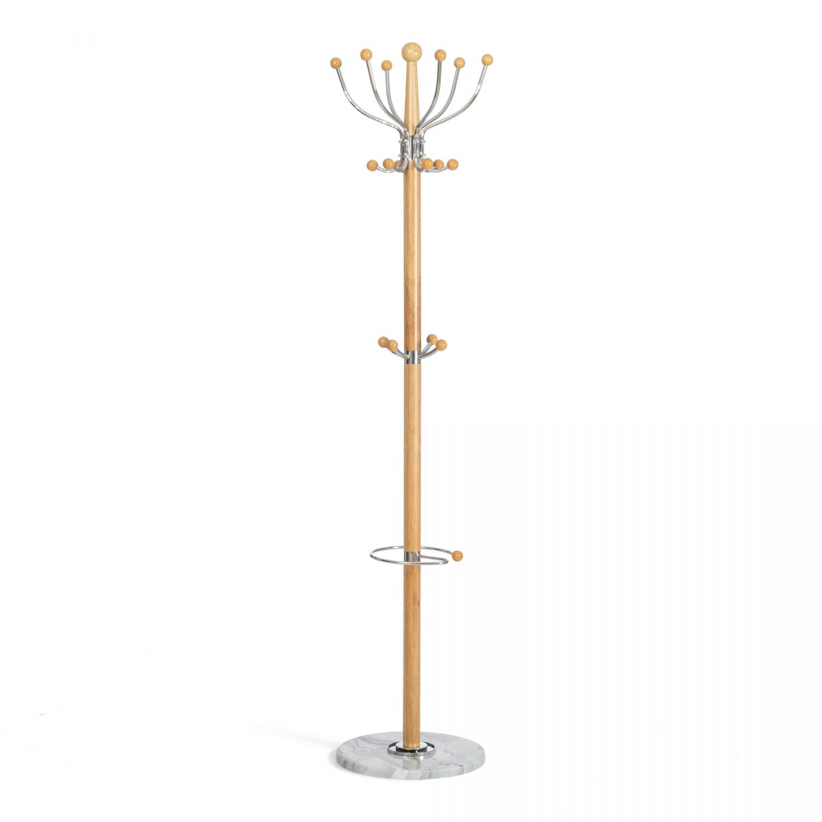 Вешалка Hanami (mod. GH-8617) дерево-хром-мрамор, 37 x 37 x 175 см, White (Белый) - Natural (натурал