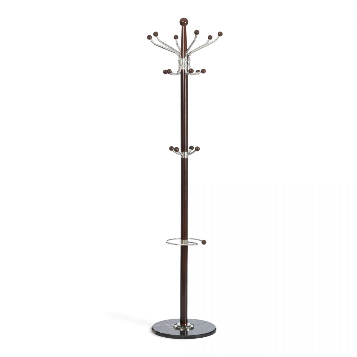 Вешалка Himawari (mod. GH-8014) дерево-хром-мрамор, 37 x 37 x 175 см, Black (Черный) - Walnut (Орех)