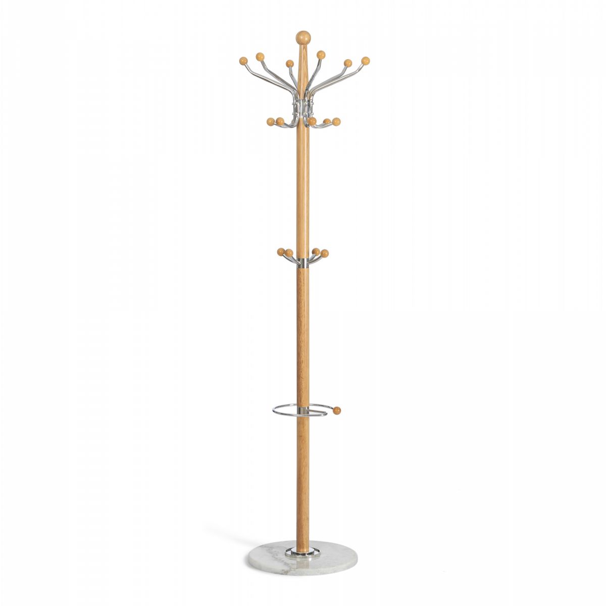 Вешалка Himawari (mod. GH-8014) дерево-хром-мрамор, 37 x 37 x 175 см, White (Белый) - Natural (натур