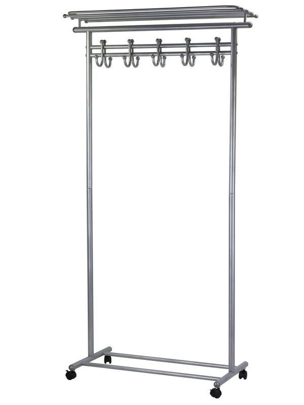 Вешалка напольная на колесах М 9 металлик с крючками