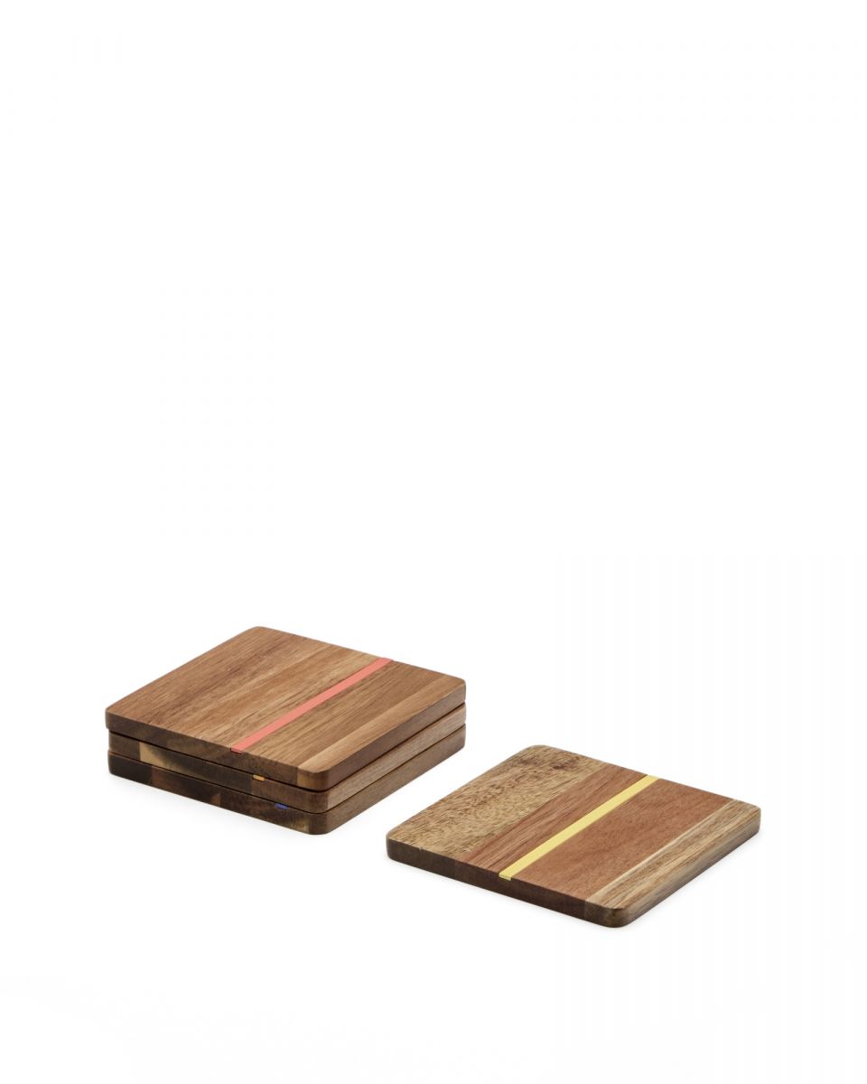 Zairin Набор из 4 подставок из акации и вставками из разноцветного металла