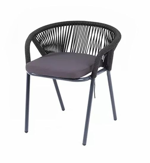 "Женева" плетеный стул из синтетических лент, цвет темно-серый, круглая веревка