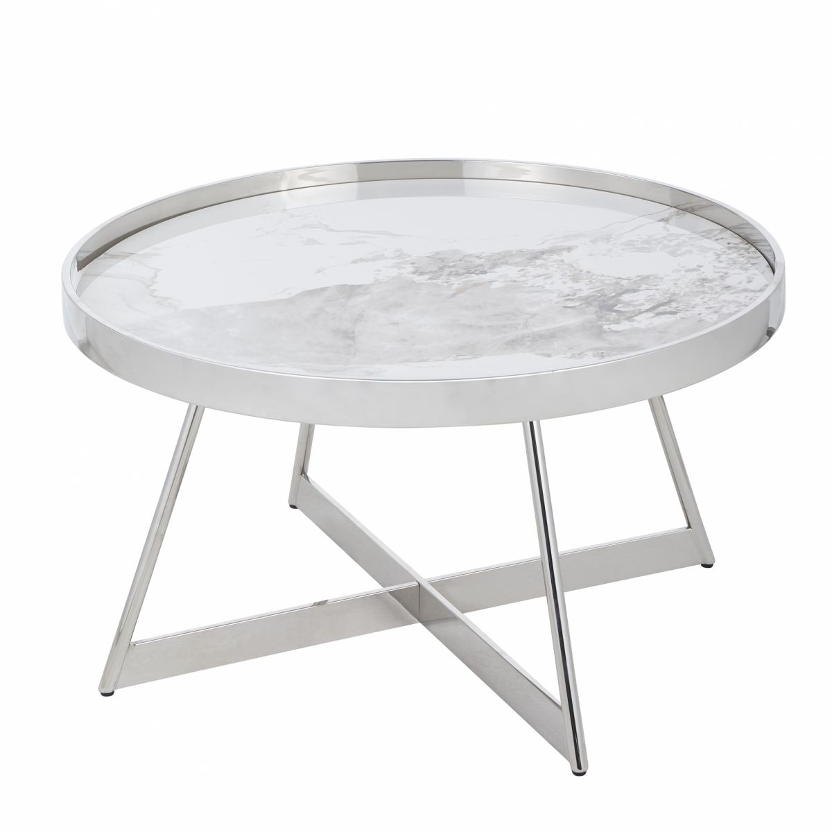 Журнальный столик Гера 80х80см белая керамика сталь серебро