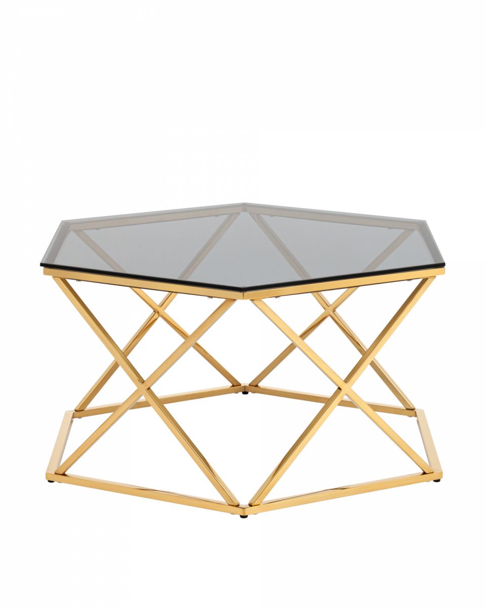 Журнальный столик Круз 93х80 стекло smoke сталь золото
