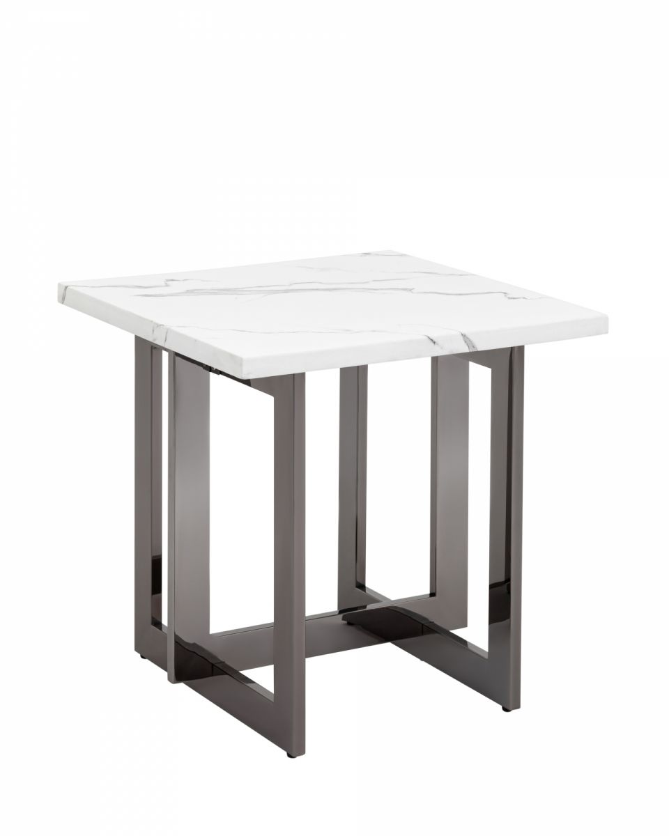 Журнальный столик Нэйтан 61х61 белый мрамор сталь темный хром